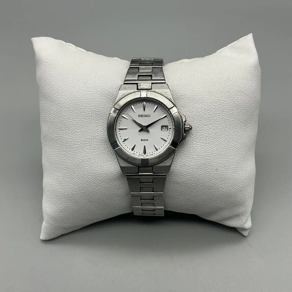 Seiko 7N82-6F50 Womens Watch 25mm White Dial Silver Tone Date New Battery 6